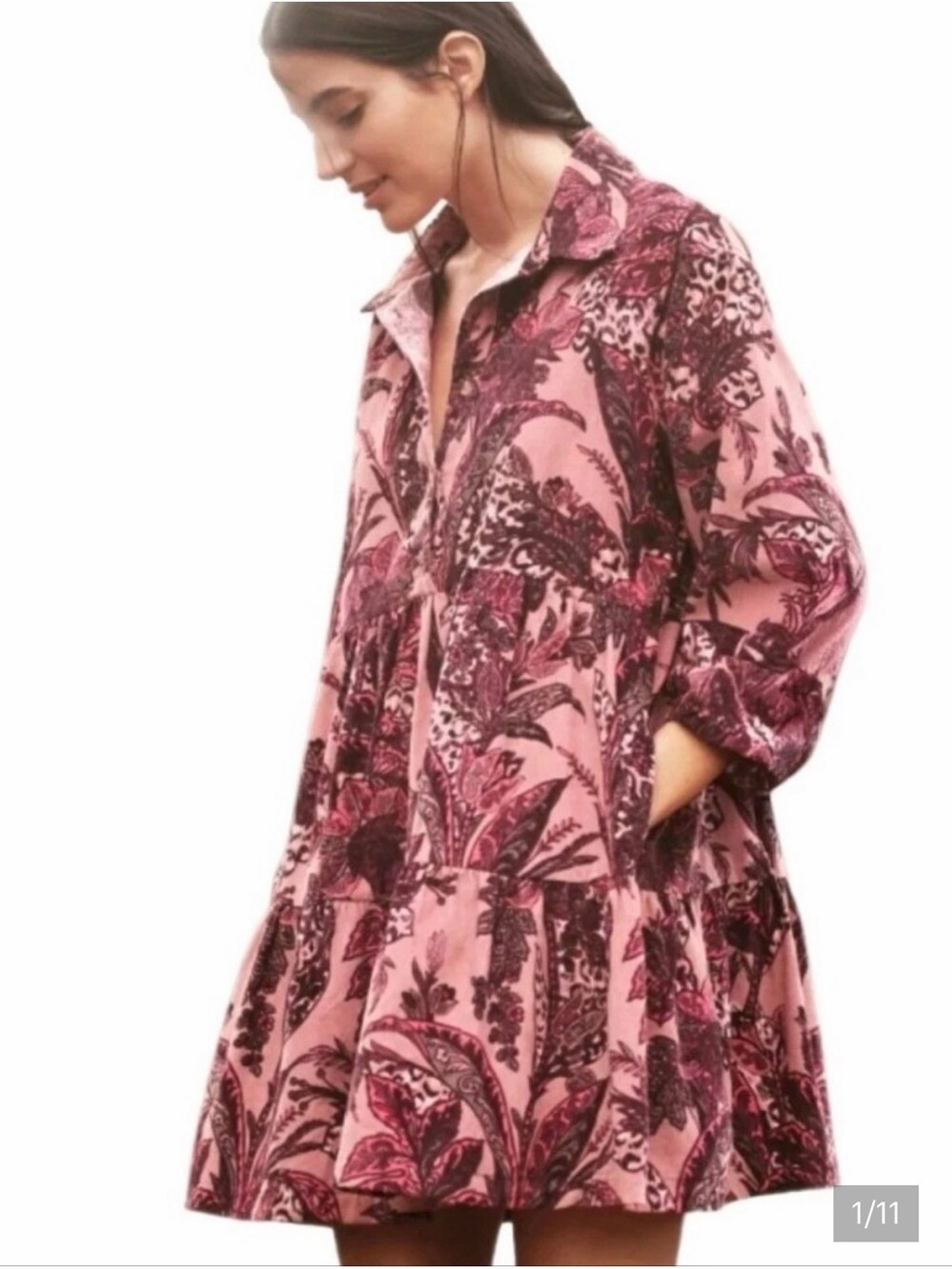 Meave Bettina Cordoroy Purple Floral Dress XS